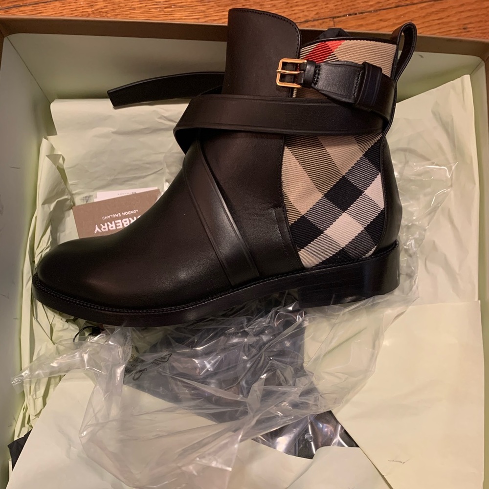 Burberry House Check and Leather Ankle Boots